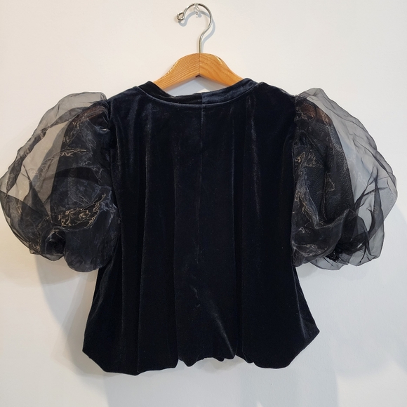 MAEVE By Anthropologie Puff-Sleeve Velvet Blouse Women's Size Medium M Black - Picture 5 of 10